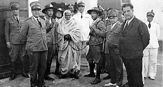 This file photo shows Omar Mukhtar being taken away after he was arrested by occupation powers.