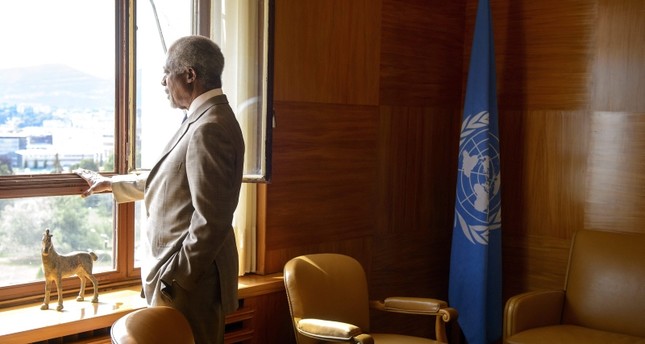 Der verstorbene Generalsekretär der Vereinten Nationen, Kofi Annan, vor einem Treffen in seinem Büro in Genf am 20. Juli 2012 AFP
