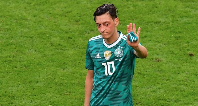 Germany’s former midfielder Mesut Özil reacts at the end of the Russia 2018 World Cup Group F football match between South Korea and Germany at the Kazan Arena in Kazan on June 27, 2018.