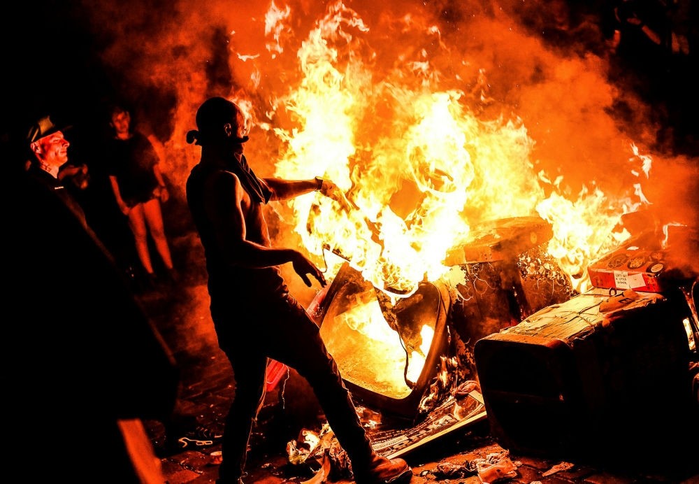 Antifa burn waste in Schanzenviertel, Hamburg, Germany, July 6.