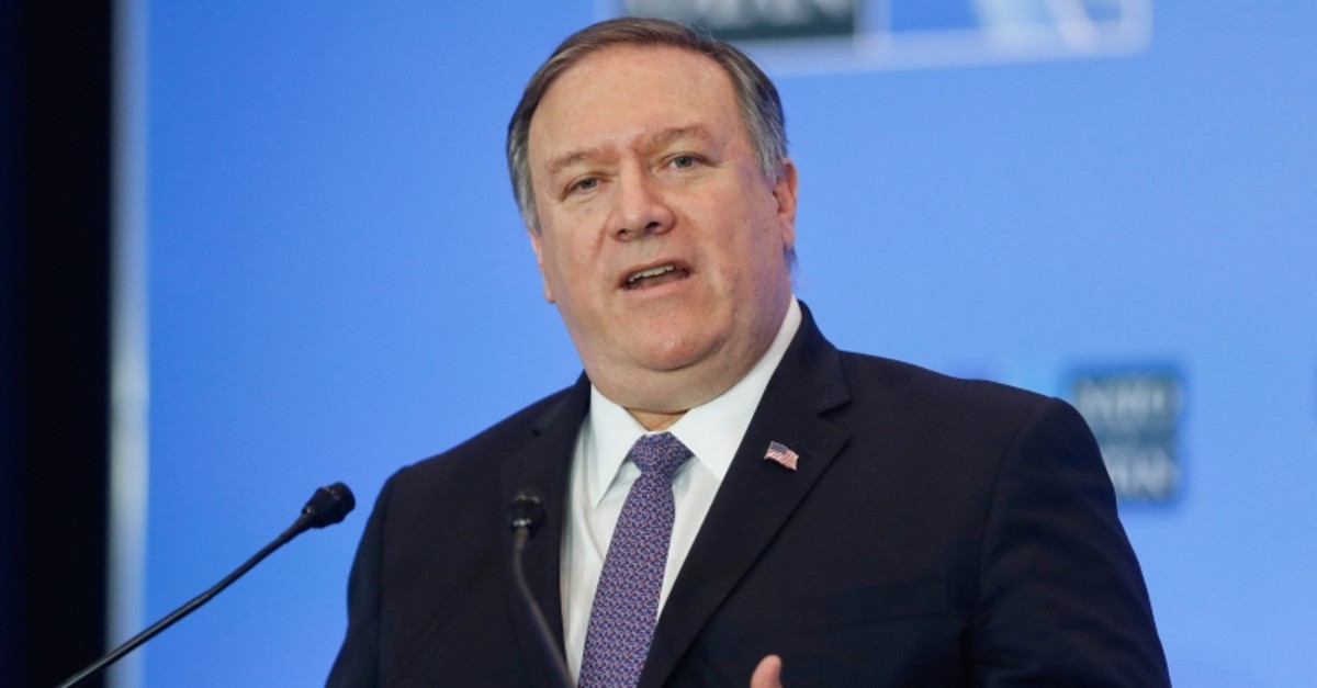 Secretary of State Mike Pompeo gestures while speaking during a news conference at the US State Department in Washington, Thursday, April 4, 2019. (AP Photo)