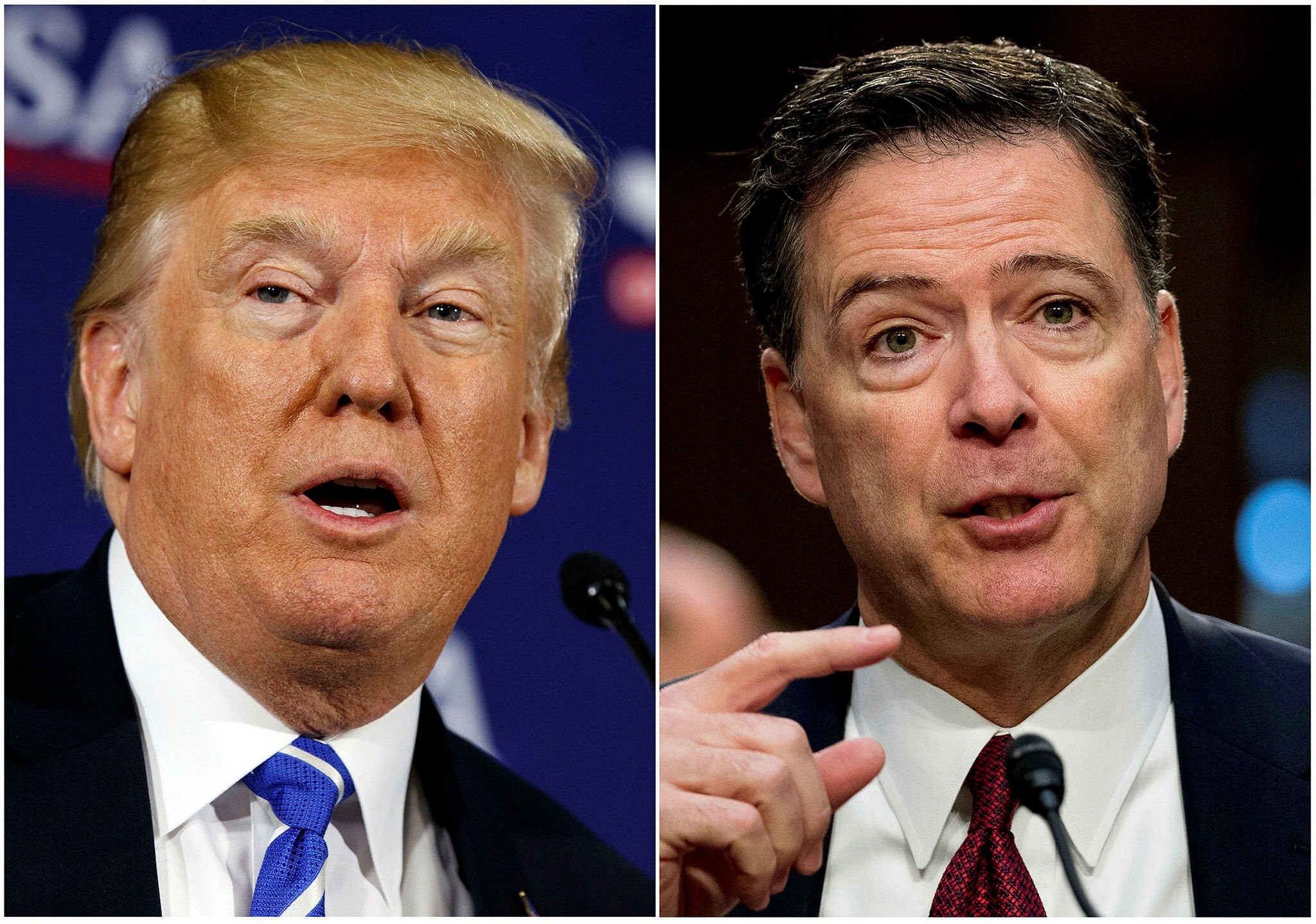 U.S. President Donald Trump (L) and Former FBI director James Comey.
