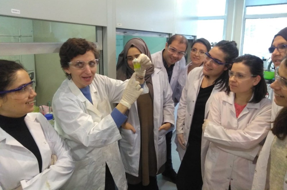 Professor Rana Nomak Sanyal (second left) with her team of scientists in the lab where they developed the drug. 
