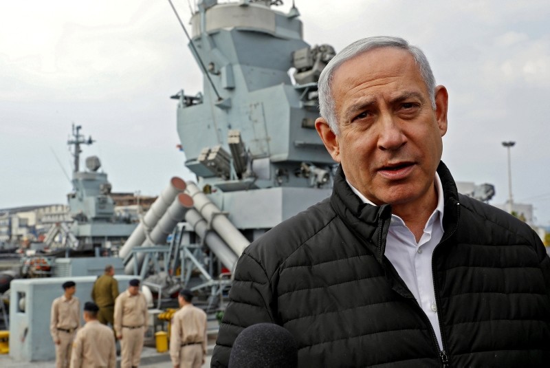 Israeli Prime Minister Benjamin Netanyahu gives a statement during his visit to a navy base in Haifa, Israel, February 12, 2019. (Reuters Photo)