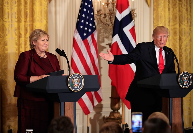 U.S. President Donald Trump speaks during a joint news conference with Norwegian Prime Minister Erna Solberg in the East Room of the White House in Washington, D.C., U.S., Jan. 10, 2018. (AP Photo)