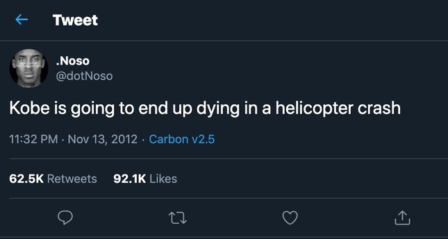 2012 tweet predicting Bryant’s helicopter crash goes viral