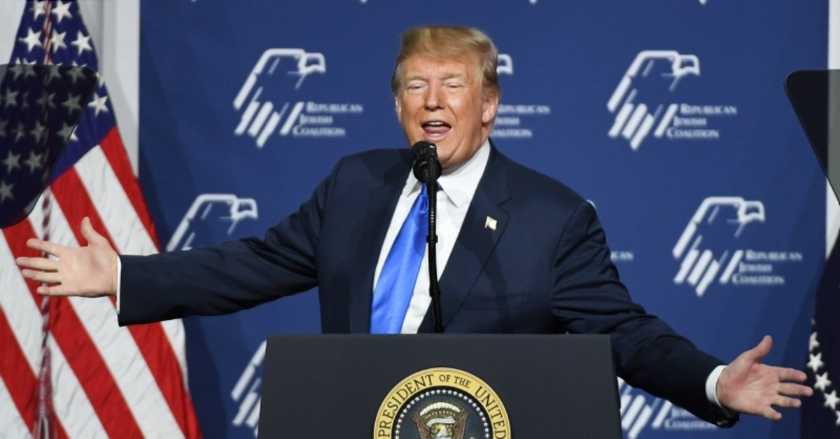  U.S. President Donald Trump speaks during the Republican Jewish Coalition's annual leadership meeting at The Venetian Las Vegas on April 6, 2019 in Las Vegas, Nevada. (AFP Photo)