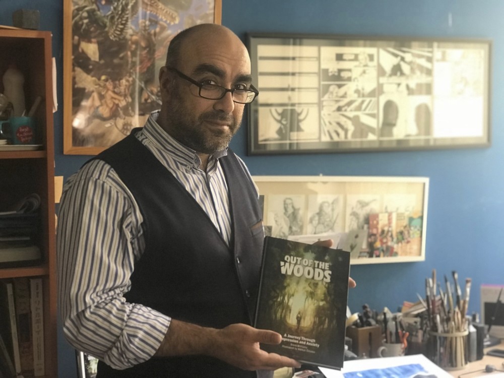 Mehmet Korkut u00d6ztekin completed the illustrations of ,Out of the Woods,, which is a depression and anxiety story adapted from the life story of Brent Williams from New Zealand.