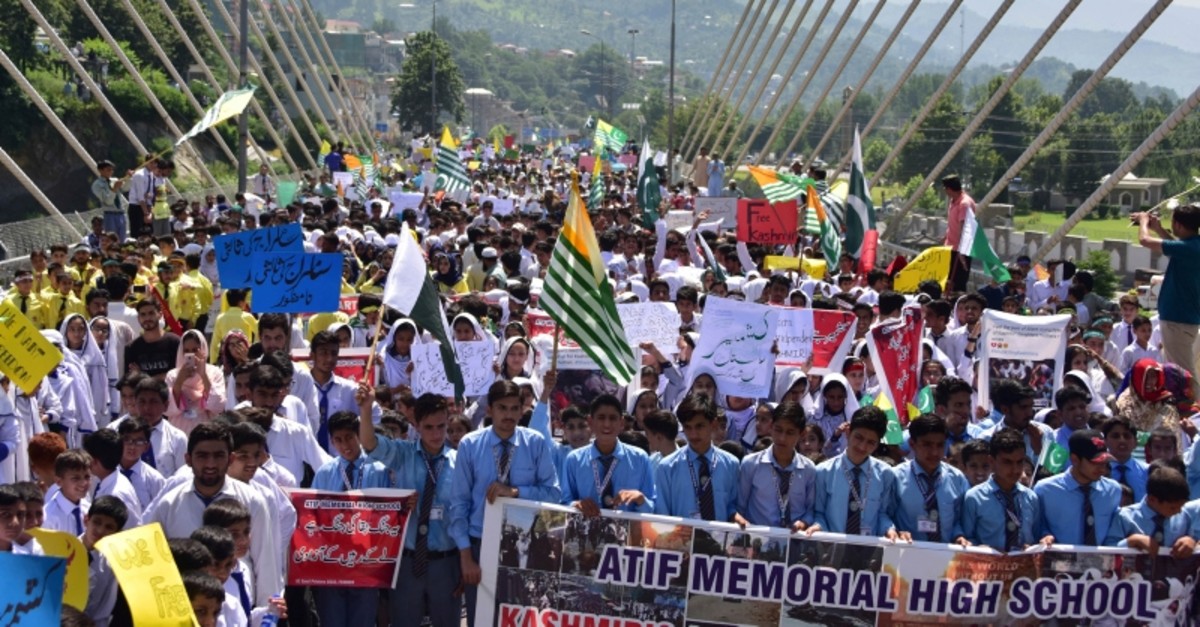 Pakistani students rally to express solidarity with Indian Kashmiris, in Muzaffarabad, capital of Pakistani Kashmir, Tuesday, Aug. 27, 2019. (AP Photo)