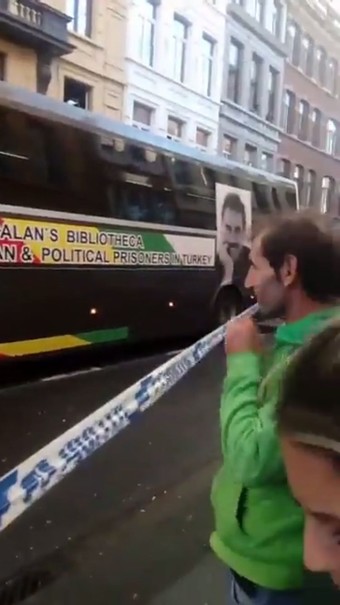 PKK propaganda bus displaying photo of the terrorist groups imprisoned leader Abdullah Öcalan