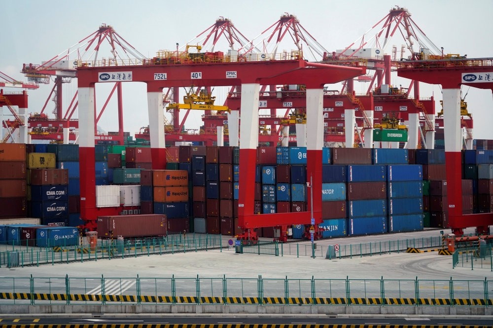 Containers at the Yangshan Deep Water Port, part of the Shanghai Free Trade Zone, Shanghai, China.
