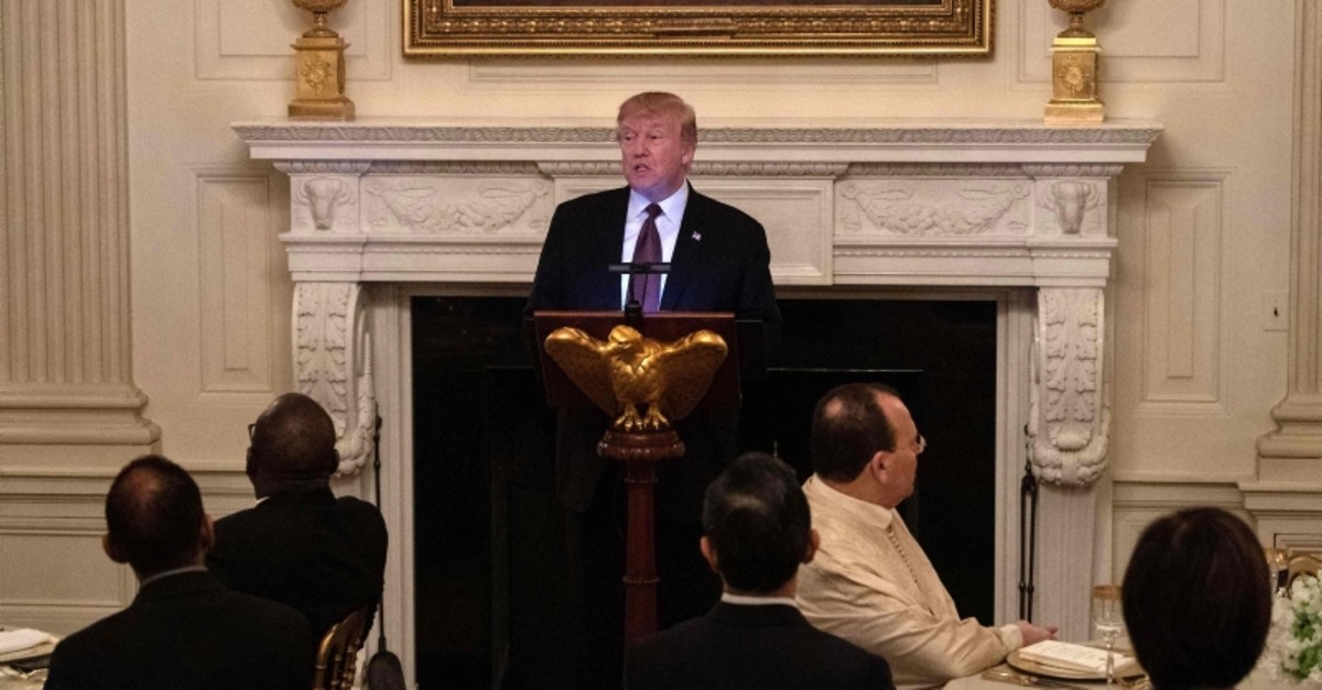 President Donald Trump speaks at an iftar, the meal that breaks the sunrise to sundown fast of Muslims celebrating Ramadan, at the White House in Washington DC, on May 13, 2019 (AFP Photo)