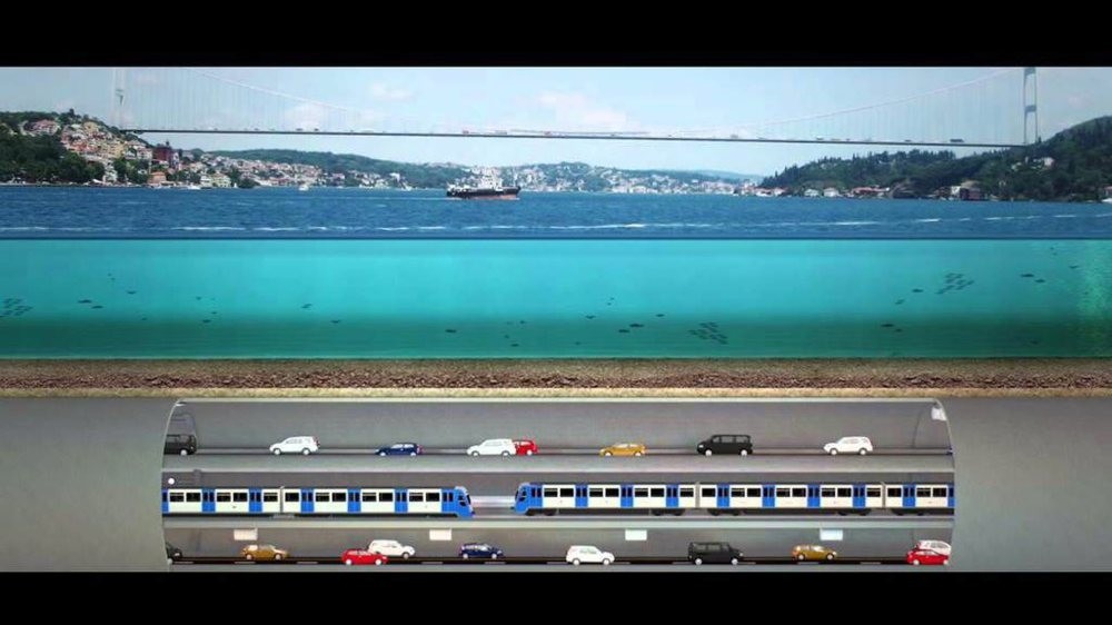 The 3-Story Grand Istanbul Tunnel will pass under the Bosporus Strait and consist of a metro line as well as a dual motorway.