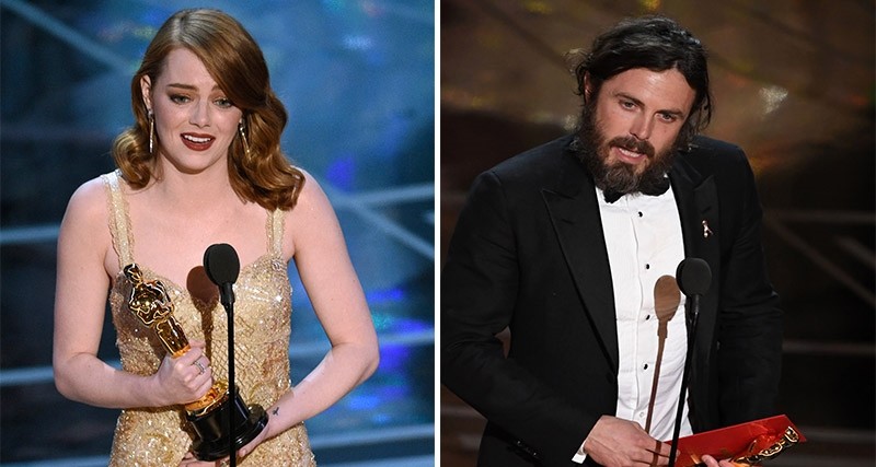 Emma Stone (L) won the Best actress award. Casey Affleck (R) picked up as the Best actor.