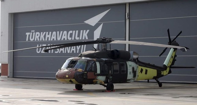 The first multi-role Turkish-built Black Hawk type T70 helicopter that was rolled out of the hangar on Nov. 25, 2019. (AA Photo)