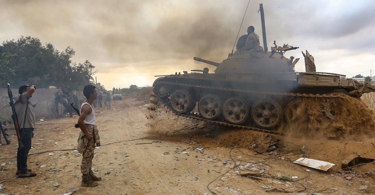 Fighters loyal to the internationally-recognized Government of National Accord (GNA) near the frontline during clashes, Tripoli, June 1, 2019.