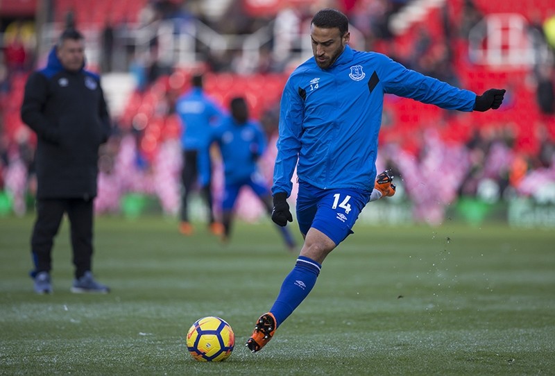 Everton's Turkish striker Cenk Tosun warms up before the English Premier League football match between Stoke City and Everton at the Bet365 Stadium in Stoke-on-Trent, U.K., March 17, 2018. (AFP Photo)