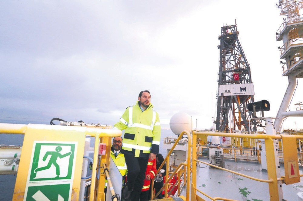 Energy Minister Albayrak on Turkey's first drilling vessel, the Deepsea Metro II, which will soon start drilling in the Mediterranean and Black Seas.