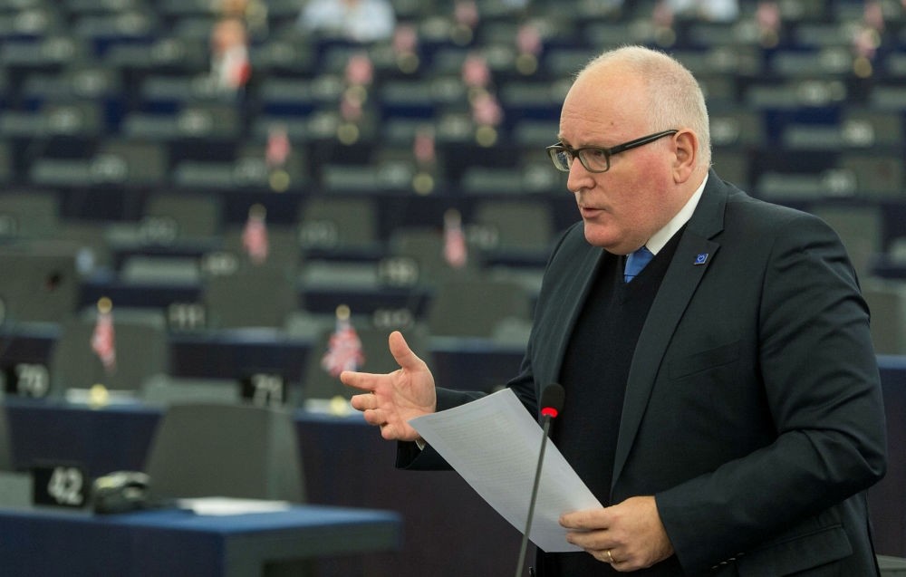 European Commission First Vice President Frans Timmermans delivers a speech at European Parliament, Strasbourg, Nov. 15.