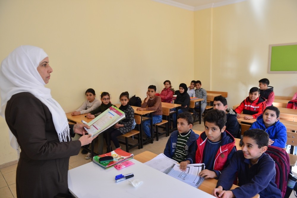 Children in a classroom at the newly opened Kuwaiti-Turkish Friendship School.