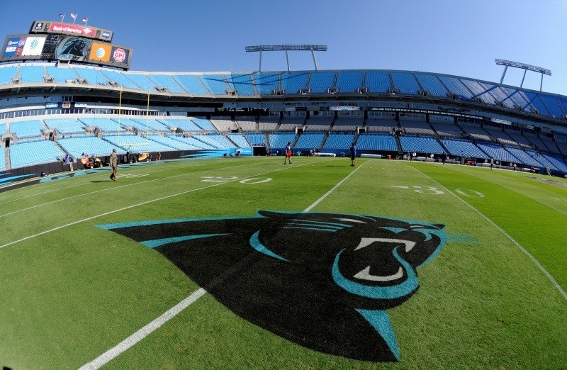 In this Sept. 22, 2013, file photo, a Carolina Panthers logo is displayed on the field at Bank of America Stadium prior to an NFL football game between the Carolina Panthers and the New York Giants in Charlotte, N.C. (AP Photo)