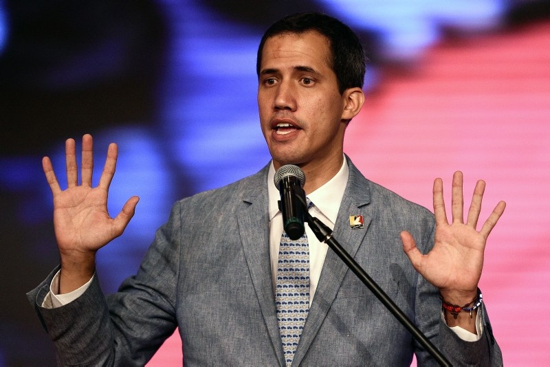 The president of Venezuela's National Assembly and self-proclaimed acting president Juan Guaido delivers a speech at the Central Universidy of Venezuela (UCV) in Caracas on February 8, 2019. (AFP Photo)