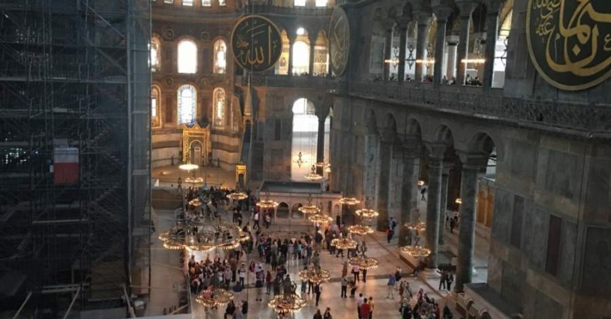 People inside Hagia Sophia, located in Istanbul's historic Sultanahmet neighborhood. (DHA Photo)