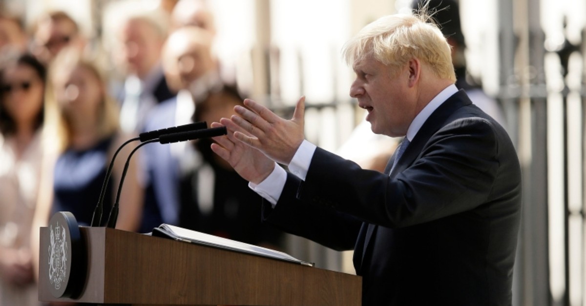 Britain's new Prime Minister Boris Johnson speaks outside 10 Downing Street, London, Wednesday, July 24, 2019. (AP Photo)