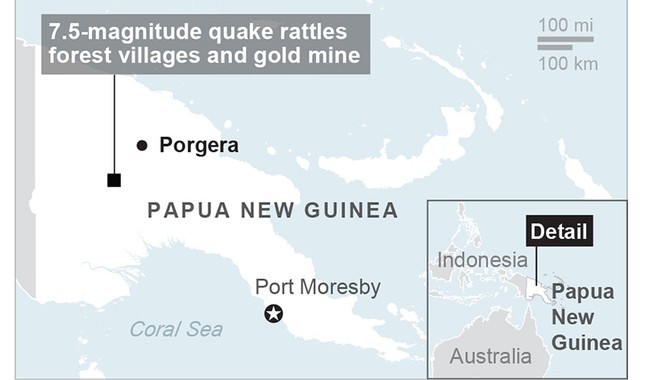 Αποτέλεσμα εικόνας για 7.5 magnitude earthquake hits Papua New Guinea, more than 30 believed to be dead
