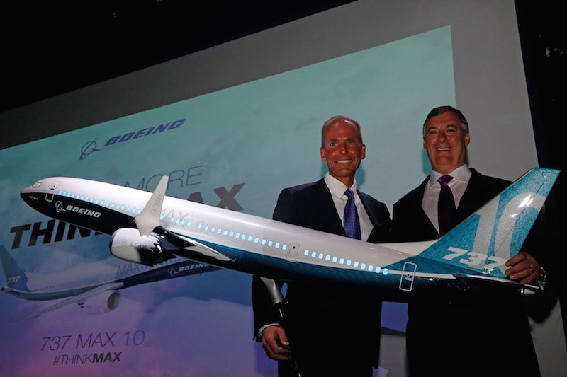 Boeing Chairman and CEO Dennis Muilenburg and Boeing Commercal Airplanes President Kevin McAllister are seen at the launch of the Boeing 737 MAX 10, on the first day of the 52nd Paris Air Show. Reuters Photo