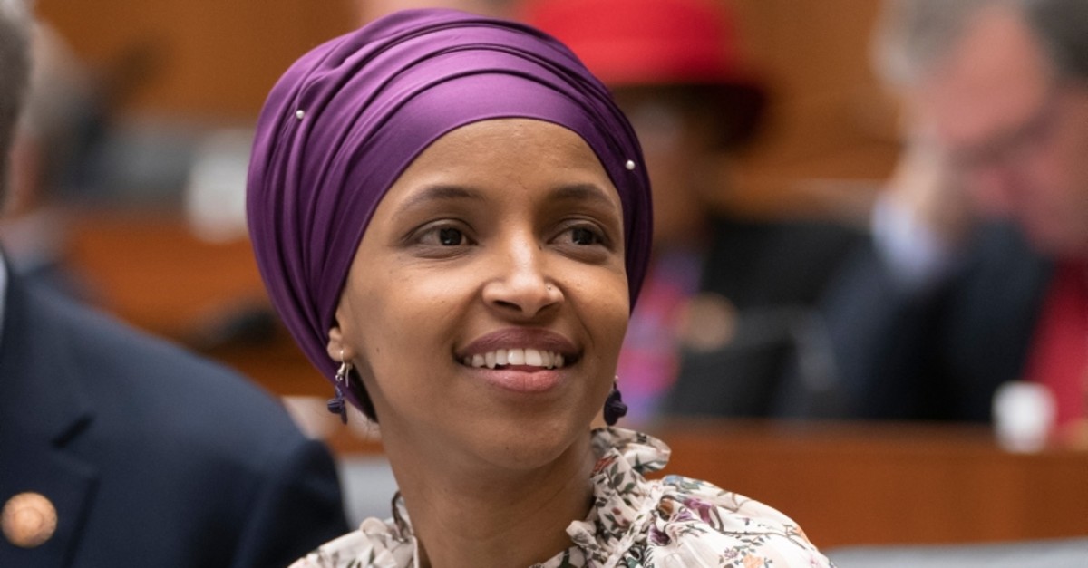 Rep. Ilhan Omar, D-Minn., sits with fellow Democrats on the House Education and Labor Committee during a bill markup, on Capitol Hill in Washington, Wednesday, March 6, 2019. (AP Photo)
