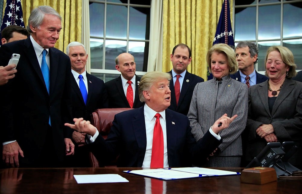 President Donald Trump speaks after signing into law the bipartisan Interdict Act, during a ceremony in the Oval Office of the White House in Washington, Wednesday, Jan. 10, 2018. (AP Photo)
