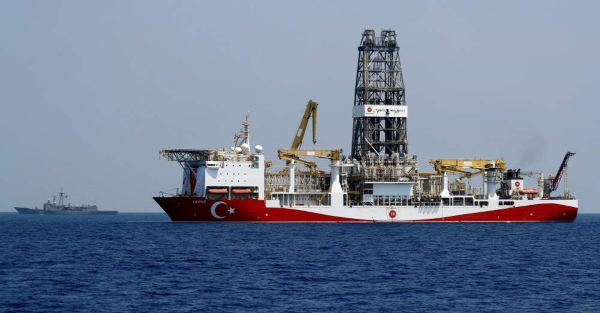 Turkish drilling vessel Yavuz is escorted by Turkish Navy frigate TCG Gemlik (F-492) in the Eastern Mediterranean Sea off Cyprus, Aug. 6, 2019. REUTERS/Murad Sezer