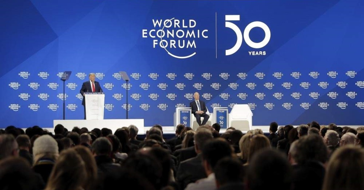 U.S. President Donald Trump addresses the World Economic Forum in Davos, Switzerland, Jan. 21, 2020. (AP Photo)