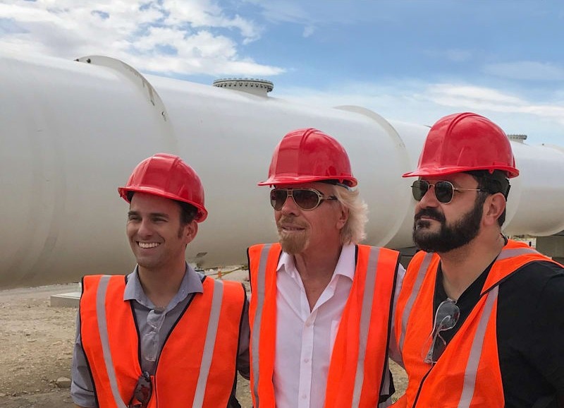 Richard Branson (C) with the co-founders, Executive Chairman Shervin Pishevar and President of Engineering Josh Giegel. (Photo courtesy of Virgin Group)