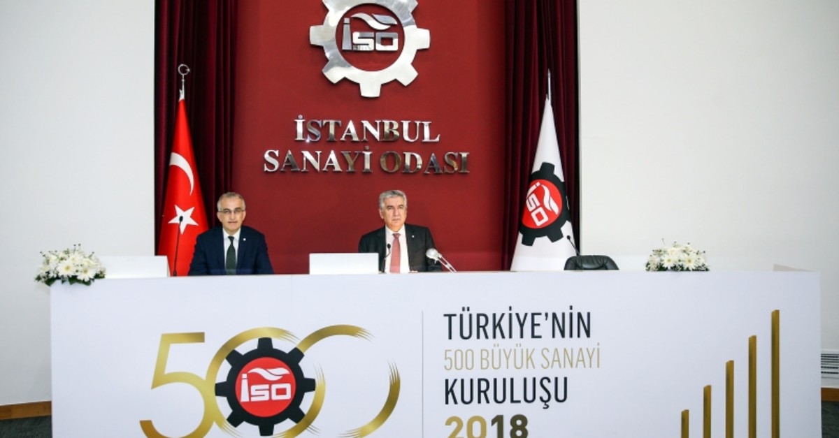 Istanbul Chamber of Industry (ICI) Chairman Erdal Bahu00e7u0131van and Deputy Chairman Irfan u00d6zhamaratlu0131 announce the results of Top 500 Industrial Enterprises of Turkey 2018 Survey during a press conference in Istanbul, on May 28, 2019. (AA Photo)