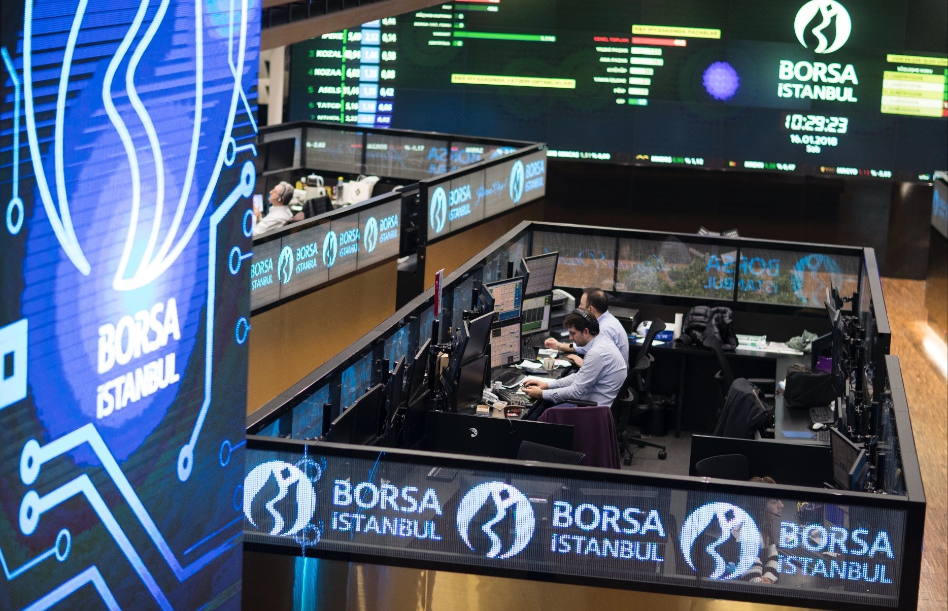 Traders work during the morning session at the Borsa Istanbul Stock Exchange, Istanbul, Turkey, Jan. 16, 2018.