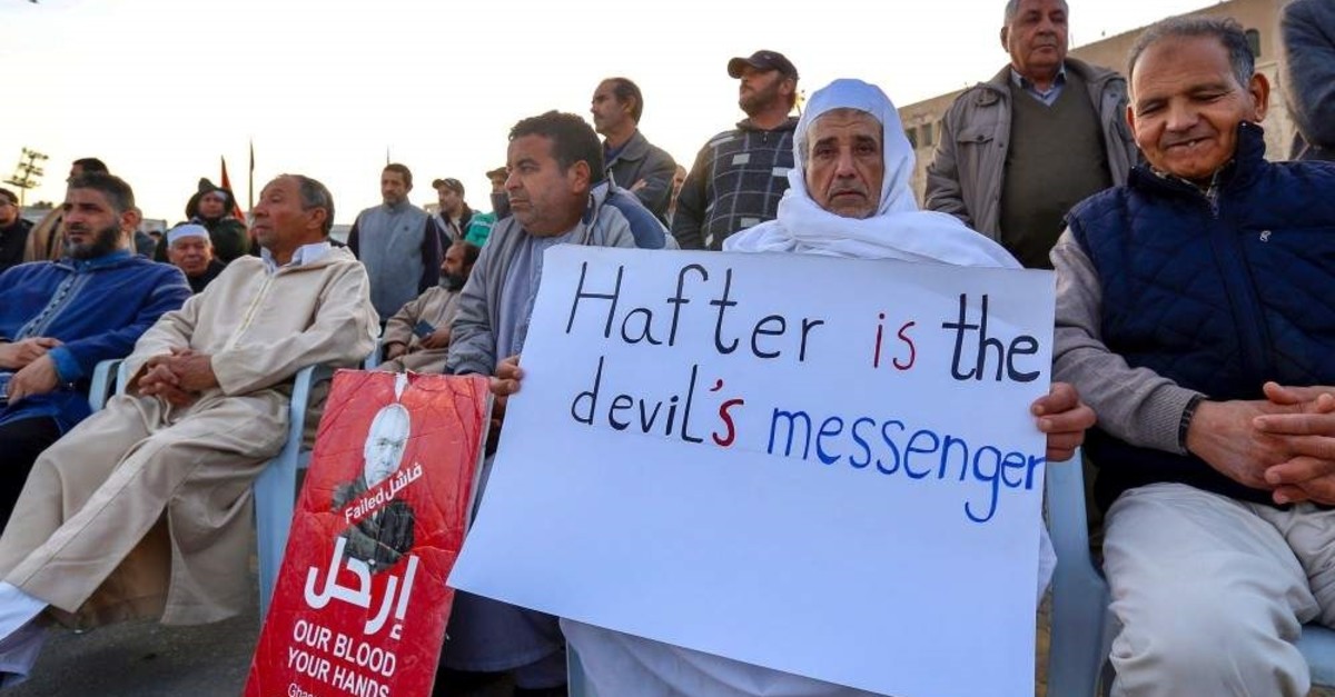 Libyans take part in a demonstration against eastern strongman Khalifa Haftar, and in support of the U.N.-recognised Government of National Accord (GNA), in the Martyrs' Square, Tripoli, Jan. 24. (AFP)