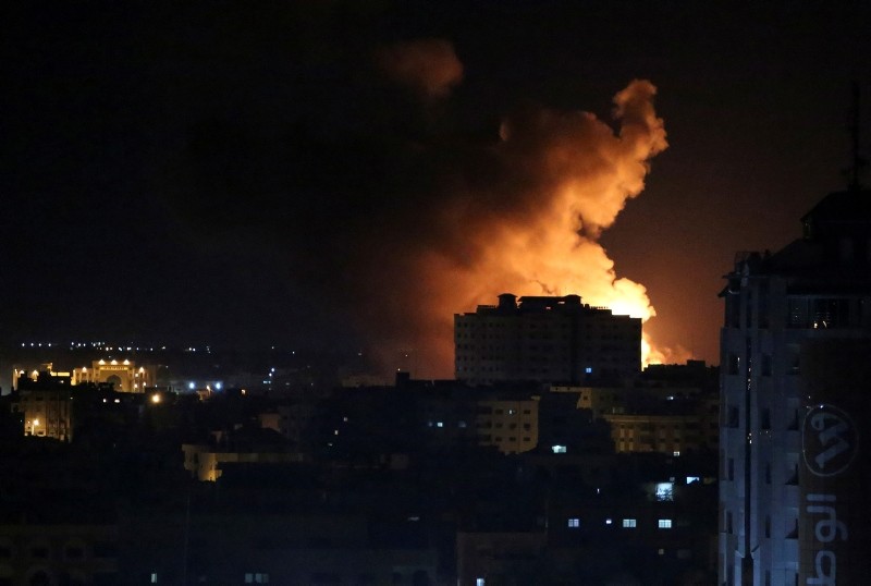 Smoke rises from an explosion caused by an Israeli airstrike on Gaza City, early Saturday, Oct. 27, 2018. (AP Photo)