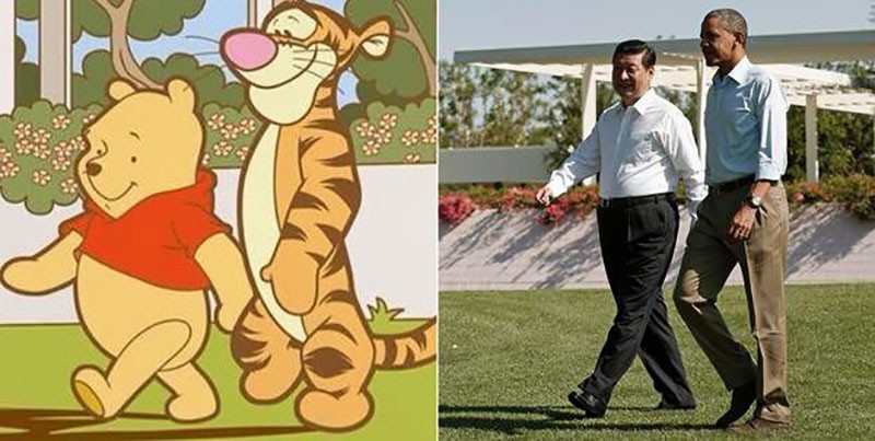A meme that spread on social media comparing Chinese President Xi Jinping to Winnie the Pooh.