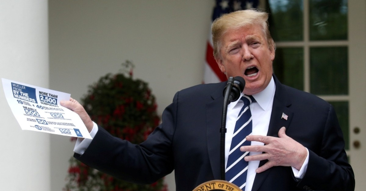 U.S. President Donald Trump speaks about the investigation by Special Counsel Robert Mueller in the Rose Garden at the White House in Washington, U.S., May 22, 2019. (Reuters Photo)