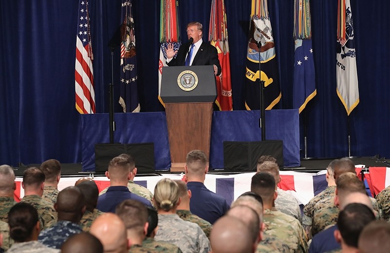 U.S. President Donald Trump delivers remarks on Americas military involvement in Afghanistan at the Fort Myer military base in Arlington, Virginia, Aug. 21, 2017. (AFP Photo)
