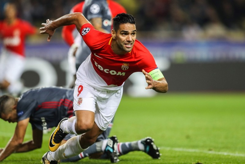 Monaco's Colombian forward Radamel Falcao celebrates after opening the scoring during the UEFA Champions League group stage football match between Monaco and Beu015fiktau015f on Oct. 17, 2017 in Monaco. (AFP Photo)