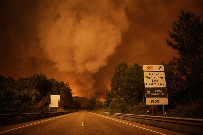 A smoke rises above trees during a forest fire in Pedrogao Grande, Leiria District, Center of Portugal, 17 June 2017. About 180 firemen, 52 land vehicles and 2 planes are fighting to extinguish the fire. (EPA Photo)