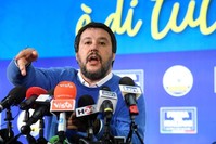 Leader of Italy's far-right League party Matteo Salvini speaks after polls close for the Emilia-Romagna regional election, in Bologna, Italy, Jan. 27. (Reuters Photo)