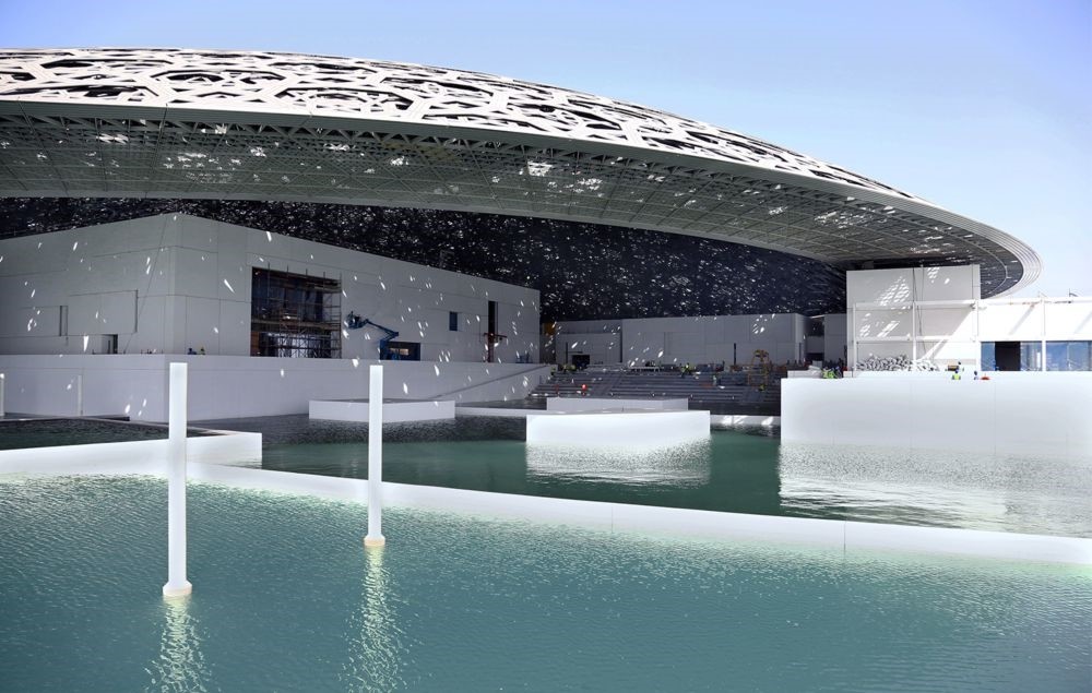 Abu Dhabi's Louvre museum, designed by French architect Jean Nouvel, surrounded by sea water.