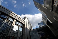 View of the European Parliament headquarters in Brussels, Belgium.