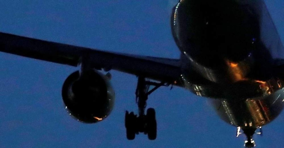 A view of the burst tire of a Boeing 767 aircraft flown by Air Canada, as it makes an emergency landing at Madrid's Barajas Airport, Spain, Feb. 3, 2020. (Reuters Photo)