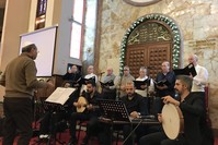A band performs Sephardic songs at Neve Shalom Synagogue.