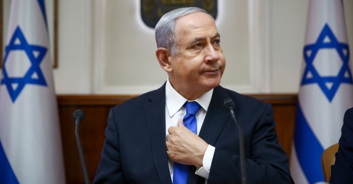 Israeli Prime Minister Benjamin Netanyahu chairs the weekly cabinet meeting at his office, Jerusalem, June 30, 2019.